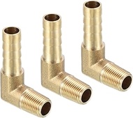 QUARKZMAN 8 mm Barb to 1/8 Inch PT Male Threaded Pipe x 3 Pieces 90 Degree Elbow Brass Barbed Hose F