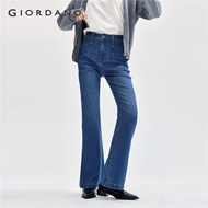 GIORDANO Women Jeans Moustache Effect Stretchy Denim Pants Multi-Pocket Mid Rise Fashion Casual Flar
