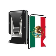 Mexico Flag Coat of Arms Flag Wallet Stainless Steel with Money Clip RFID Protected - Compact Credit