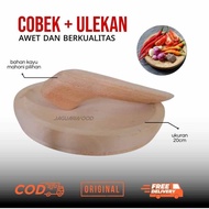 Cobek Kayu Coet Kayu Size 20cm Plus ulekan - cobek + ulekan sambel set