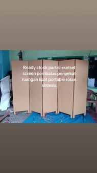 Sketsel partisi screen pembatas penyekat ruangan lipat portable rotan sintesis 5 daun pintu
