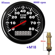 85mm Tachometer 8000RPM With Sensor Tacho Meter For Car Marine Boat Motorcycle Gauge With Hourmeter