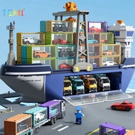 TEMI Cargo Ship CraneToys Sounds & Lights Play set Kid Container Ship With Garage Simulation Boat Mo