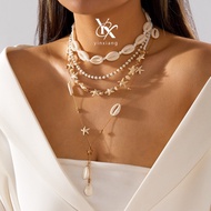 YX Beach Vacation Shell Pearl Necklace Set 4pcs Trendy Layered Choker Jewelry Gift For Women Y2K Sum