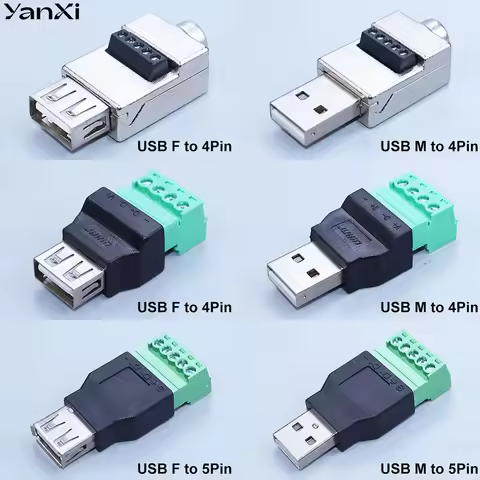1PC USB 2.0 Male Female to 4/5Pin Screw Connector USB Jack with Shield Screw Terminal Plug Socket fo