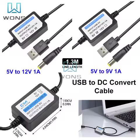 USB to DC Convert Cable 5V to 12V/9V 1A Voltage Step-Up Cable Booster Power Converter Adapter Connec