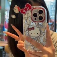 Graffiti Cute Red Three Dimensional Bow Katy Cat Head Phone Case For samsung s24+ s24plus s23ultra a