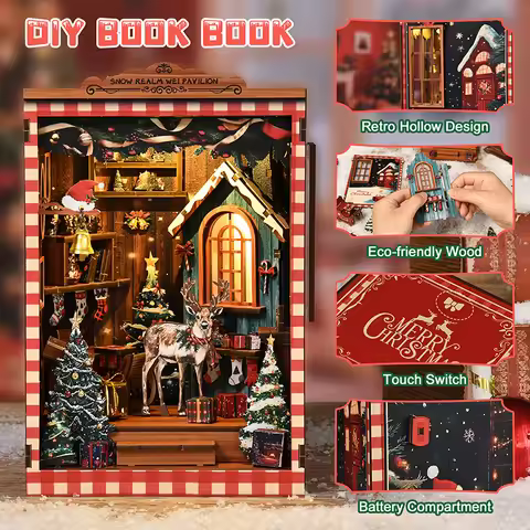 New Snow Globe DIY Miniature Book Nook - 3D Puzzle House Architecture Model Kit, Christmas & Black F