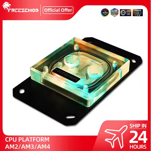 FREEZEMOD RYZEN CPU Water Cooler Block AMD AM2 AM3 AM4 Waterblock Acrylic AURA MOD Liquid Cooling PC