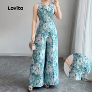 Lovito Boho Jumpsuit Commute Classic And Versatile Zipper Spring/summer Blue Jumpsuit for Women L167