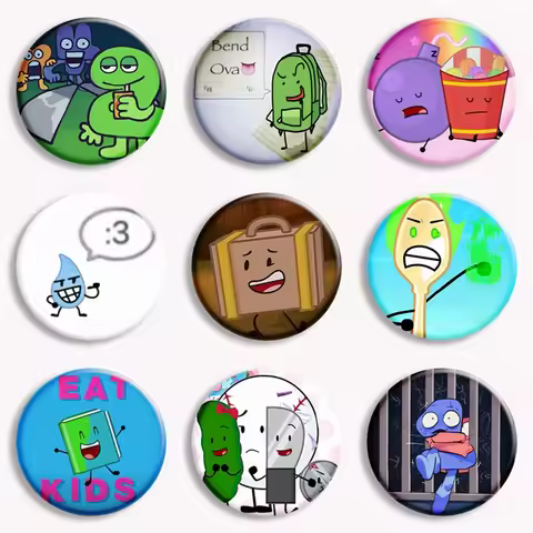 Inanimate Insanity Anime All Character BFDI Memes Button Pin Nickel Paper Balloon Lightbulb Suitcase