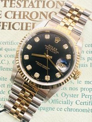 🌈🌈新返貨啦🌈🌈 ROLEX 16233 Datejust 36mm ✨18K金狗牙圈 💛黑面 🖤水泡鑽石 💎Cal.3135自動機芯 ⚙️ 連金鋼五珠帶 💎有紙👍狀態一流 🌟VU3284（廣華街店）