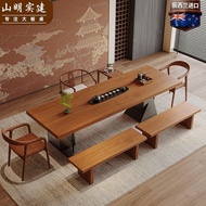 Solid wood large tea table, wooden tea station for home use, office tea table and chairs