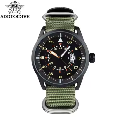 ADDIESDIVE New MY-JD1508 Quartz Watch For Men Sports Hardlex Dial Window 50M Waterproof Nylon Strap