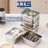 ((TTS MALL) 5 in 1 Food Storage Stainless Steel 304 Easy-to-Clean Fresh-keeping Box