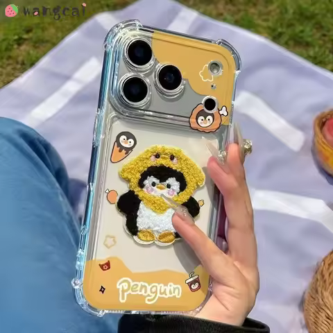 Cute Plush Embroidery Penguin Phone Case For LG K71 K62 K61 K52 K51 K50 K42 K41S K40S K31 K22 Plus K