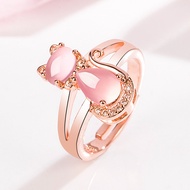 Pink Crystal Cat Ring Female Diamond Hibiscus Stone Cat Ring Cute Cat Open Fashion Ring 0819