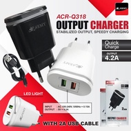 TRAVEL Adapter CHARGER ARMY Original ACR-Q318 DUAL USB 4.2A FAST CHARGING