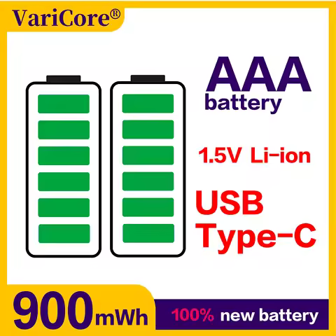 AAA 1.5V 900mWh Li-ion battery USB Type-C rechargeable/ Grade A quality durable/power battery VariCo