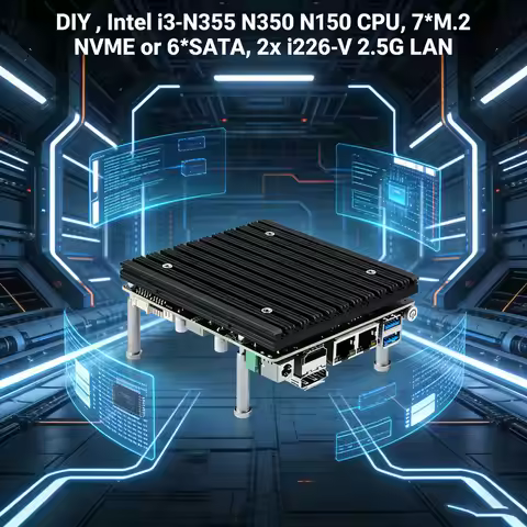 Intel i3-N355 N150 NAS Mini PC 7*M.2 NVME or 6*SATA DDR5 HDMI+DP Dual 4K Displays 2*USD3.2 Dual Ethe