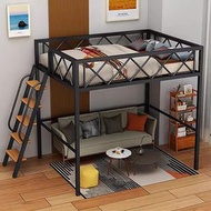 複式鐵藝高架床省空間單上層下空床架小戶型公寓上床下桌loft鐵床包送貨