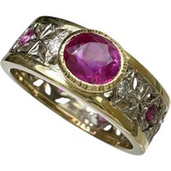 Pre-owned, size 16, women's ring featuring a 0.92ct unheated Burmese ruby and a 0.04ct diamond, set 