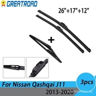 【In stock】Wiper Front &amp; Rear Windscreen Wiper Blades Set For Nissan Qashqai J11 2013 2014 2015 2016 2017 2018 2019 2020 26"17"12E1 WYU0