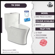 One Piece WC Toilet Bowl [TH-2100] S-Trap Wash Down Water Closet Mangkuk Tandas Duduk 8/10 Inch 200,250mm