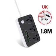 [Ready Stock] Power Socket with UK 3 Pin + 6 USB Fast Charger Extension Charge Plug Adapter Fast Charger Extension Cord 1.8 Meter Electric Sockets