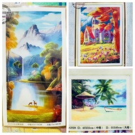 9ctFJ( 现货READY STOCK )9ct大格子 欧式风景/农村/城堡/花园/海边/灯塔 精准印花 十字绣 cross stitch kits- 9ct Printed Fabric  材料包