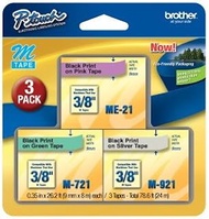 3/Pack 3/8" (9mm) P-touch M Tape Value Pack for Brother PT-85, PT85 Label Maker