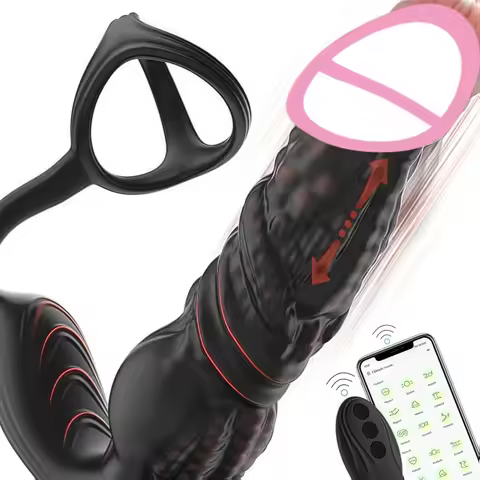 6 in 1 APP Control Thrusting Prostate Massager with Remote, Silicone Cock Ring, Waterproof Anal Vibr