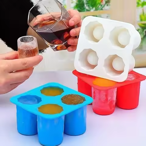 4 Grids Ice Cup Mold Silicone Ice Cube Tray Ice Mould Ice Shot Glass Mold Ice Maker Summer Drinking