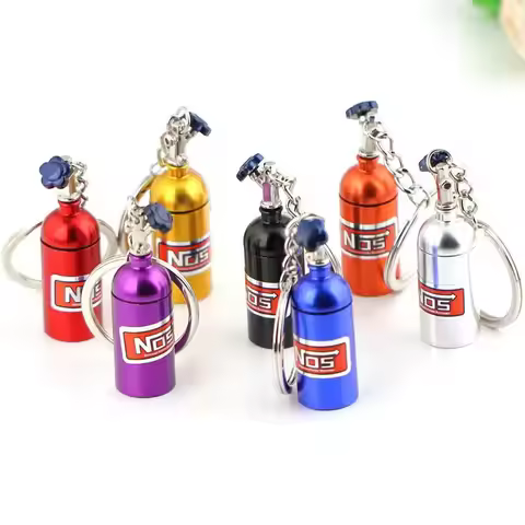 1PC Car Keychain Empty Nitrogen Bottle Style Metal Key Ring Car Turbo NOS Keychain
