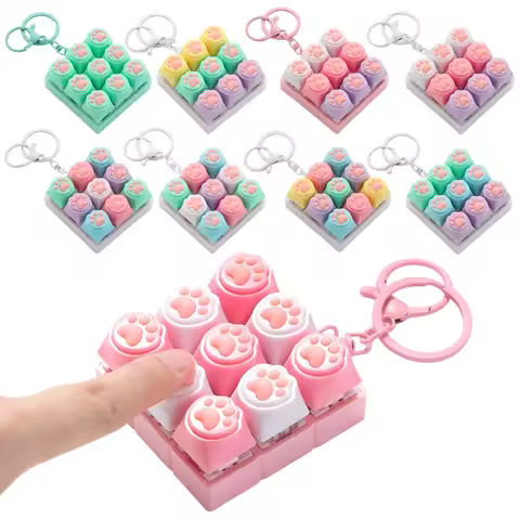 Cat's Paw Shape Fidget Keychain DIY Keyboard 9Keys Keyboard Clicker Relief Stress Keys Button Finger