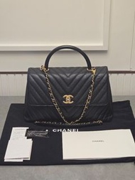 Chanel Coco Handle Medium 29cm Black Caviar Chevron 黑金