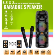 Supermax  BK8801 8.5 X 2INCH Karaoke Portable Party bluetooth  Wireless Speaker  with 2 wireless mic