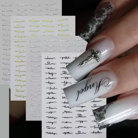 English Letter Nail Stickers 4Colors Simple Wind English String With Love Design Black Golden A stri