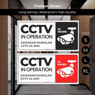Sticker CCTV In Operation 24 Jam | Minimalist Premium Matte Sign | Tahan Cuaca & Waterproof