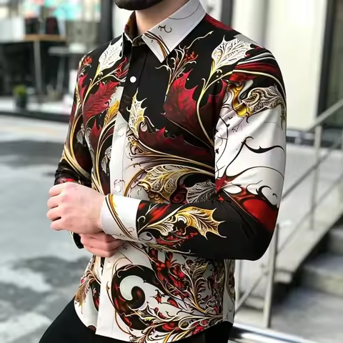 Men's Printed Long-sleeve Shirt, Casual Shirt, Street Fashion Menswear