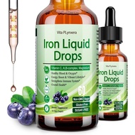 Liquid Iron Supplement for Women Men & Kids, Vegan Iron Drops with Vitamin C D, B12, B-Complex, Liqu