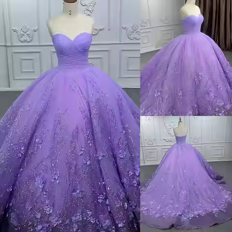 Graceful Purple Ball Gown Wedding Dress Appliques Flowers Sequin Lace Bridal Gowns Big Size Custom S