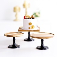 COD, , Round Acacia Wood Cake Stand Pedestal Dessert Display Stand for Wedding Birthday Party Festiv