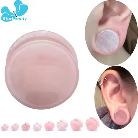 2Pc Pink Quartz Organic Stone Flesh Tunnels Ear Plugs Ear Gauges Expander Stretcher Plus Size Ear Ex