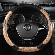 Mahogany Wood Grain D Shape Car Steering Wheel Cover For VW Golf 7 Polo 2014-2021 Scirocco Jetta 6 2
