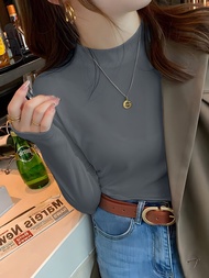 Japanese MUJI Official Store Small Stand Collar Bottoming Shirt Womens Autumn And Winter White Velve