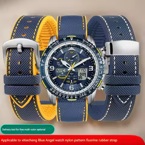 For CITIZEN Blue Angel Men Radio Wave Watch AT8020-54L/8020-03L/JY8078 Series Canvas Nylon+Rubber Wa