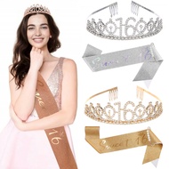 16th Birthday Crown Shoulder Strap Set Birthday Sweet Rhinestone Crown sweet16 Birthday Decoration S