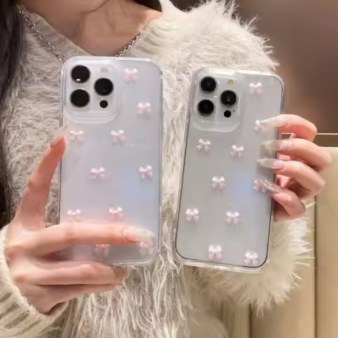 3D Bow Tie Transparent Phone Case for IPhone 17 16 15 14 13 12 11 Pro Max Clear Soft Shockproof Cove