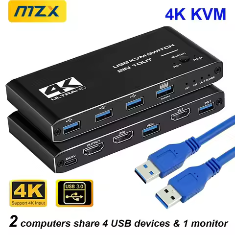 MZX KVM Switcher USB 3.0 Hub Switch HDMI-Compatible 4K Selector Docking Station 2 Computer Share 4 U